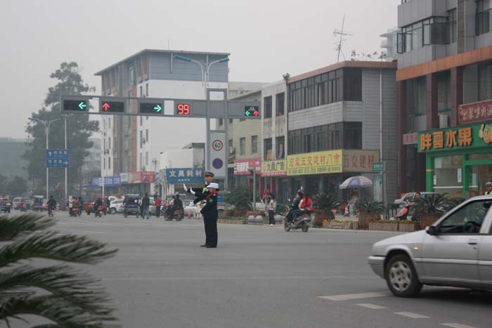 孩子们在老师的带领下与交警叔叔一起执勤，体验生活